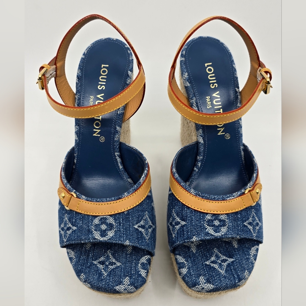 Louis Vuitton Monogram Denim Wedges - Picture 2 of 11